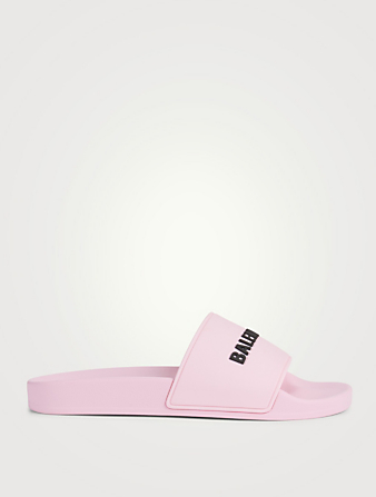 BALENCIAGA Rubber Logo Pool Slide Sandals Women's Pink