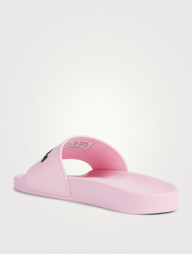 BALENCIAGA Rubber Logo Pool Slide Sandals Women's Pink