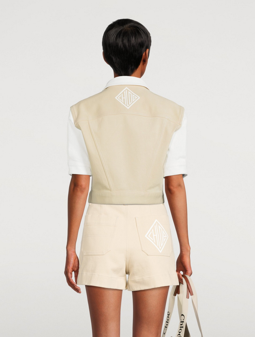 CHLOÉ Short-Sleeve Cropped Denim Jacket Women's White