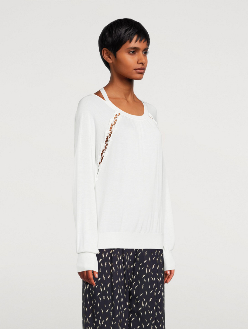 CHLOÉ Silk And Cotton Sweater With Lace Women's White