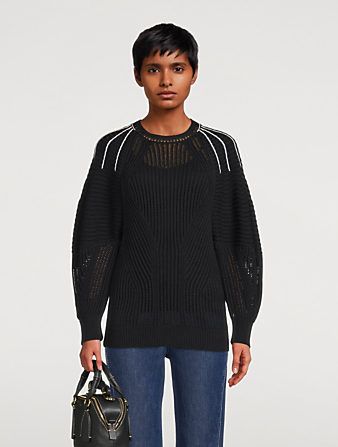 CHLOÉ Open-Stitch Sweater With Puff-Sleeve Women's Blue