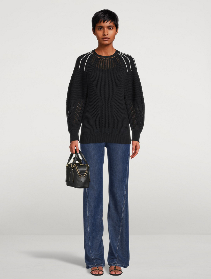 CHLOÉ Open-Stitch Sweater With Puff-Sleeve Women's Blue