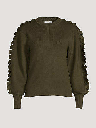 CHLOÉ Wool-Blend Ruffle-Sleeve Sweater Women's Green