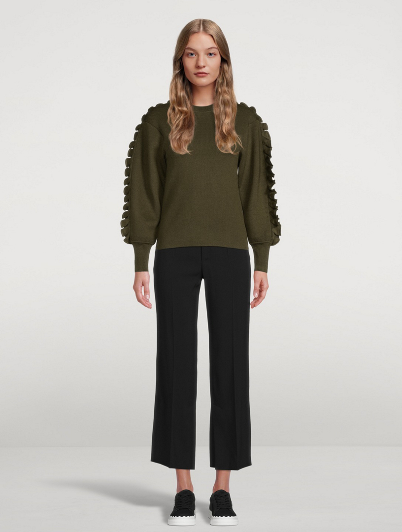 CHLOÉ Wool-Blend Ruffle-Sleeve Sweater Women's Green