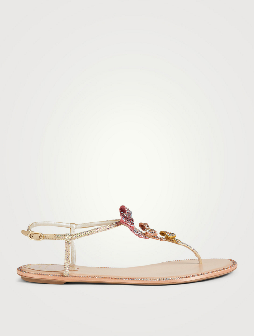 RENE CAOVILLA Caterina Crystal Satin Thong Sandals With Bows Women's Pink