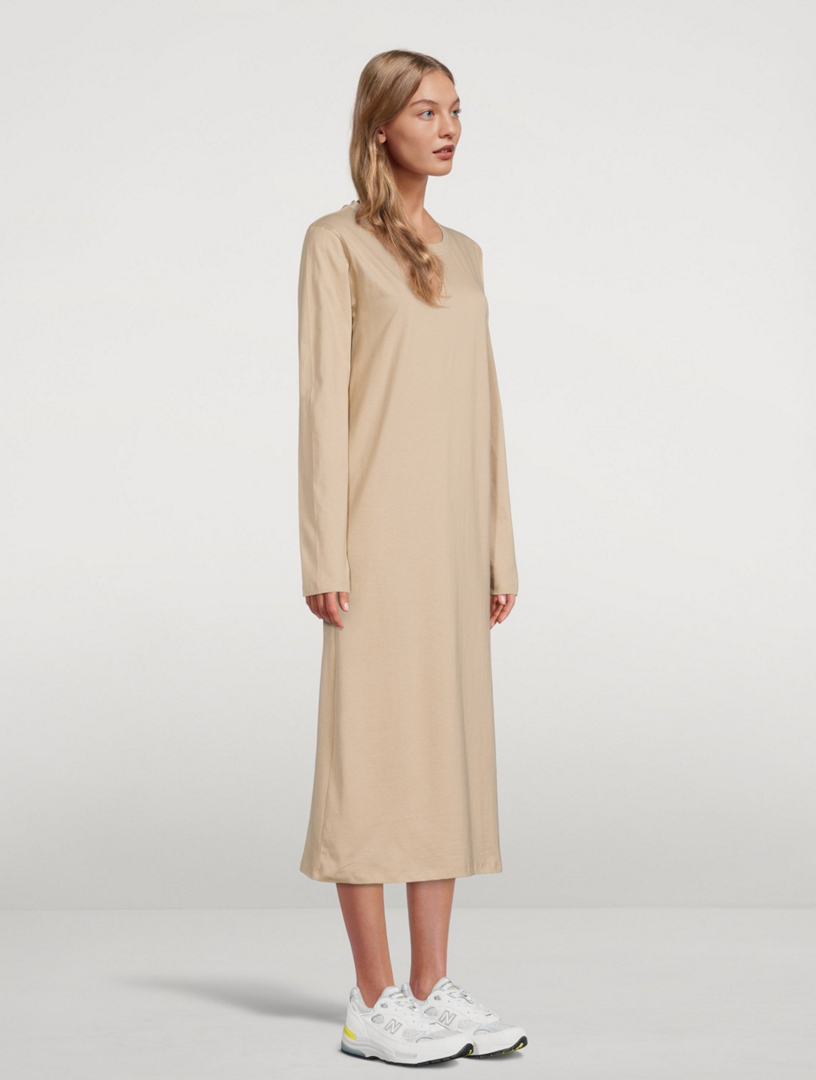 CLOTH & CO. The Boxy Organic Cotton Long-Sleeve T-Shirt Midi Dress Women's Beige