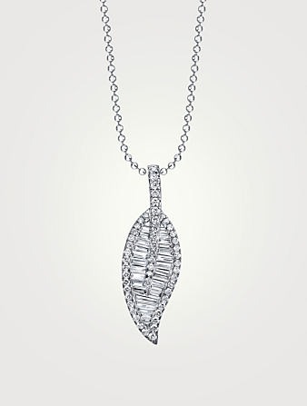 ANITA KO Large 18K White Gold Leaf Pendant Necklace With Diamonds Women's Metallic