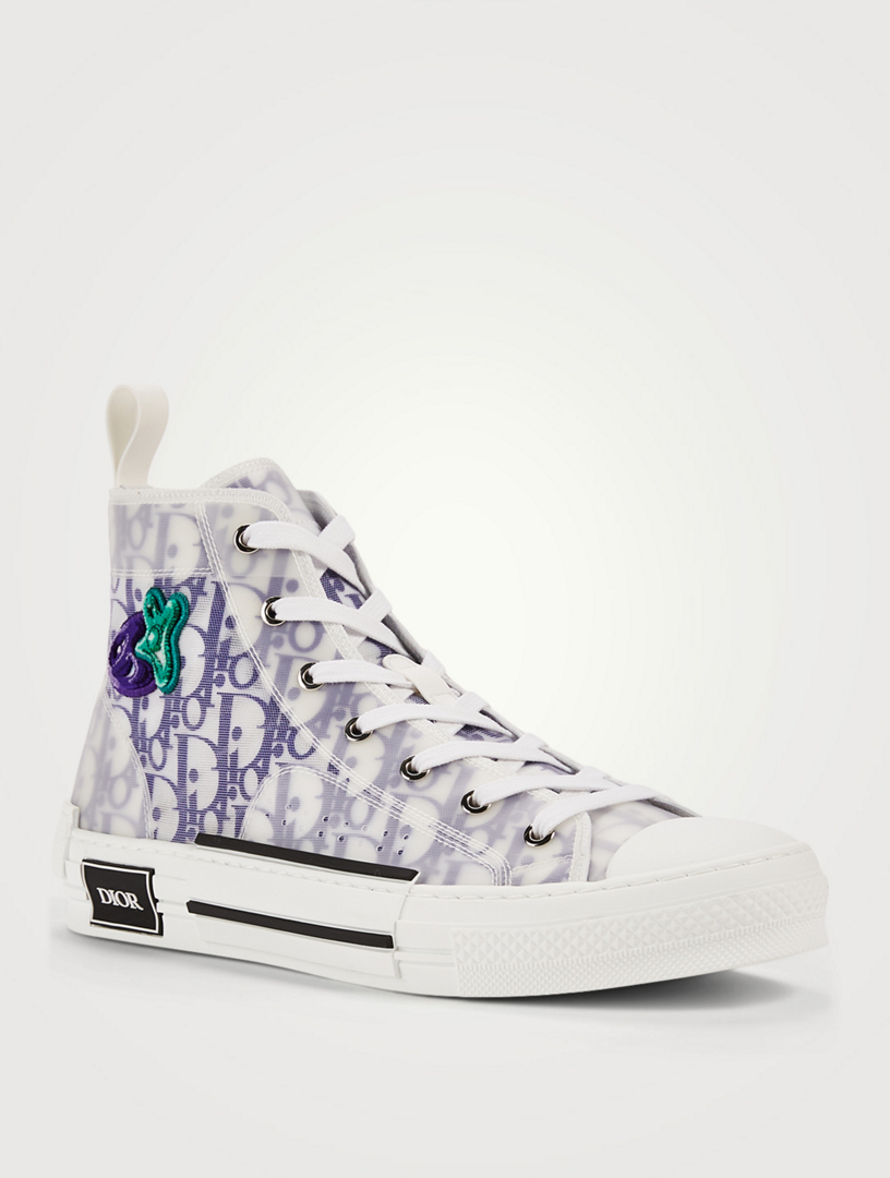 DIOR B23 Dior Oblique Canvas High-Top Sneakers  With Kenny Scharf Embroidered Patches Men's Multi
