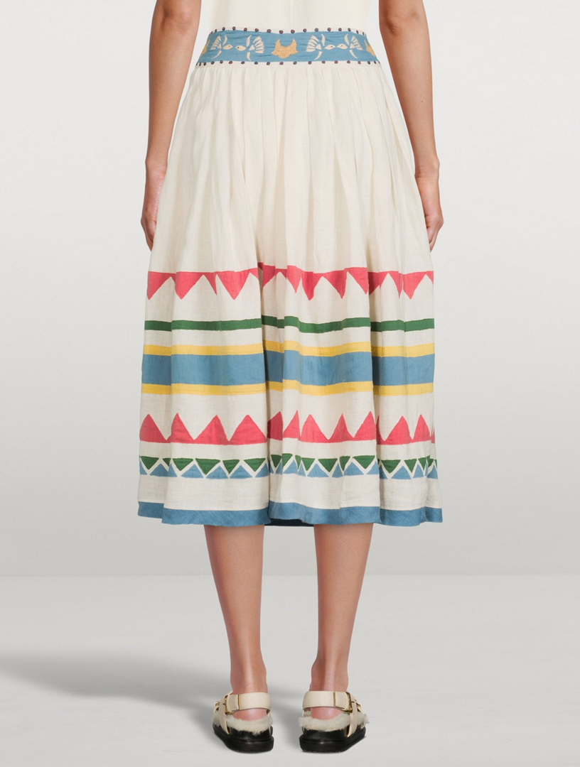 CAROLINA K Roma Organic Linen Midi Skirt Women's White