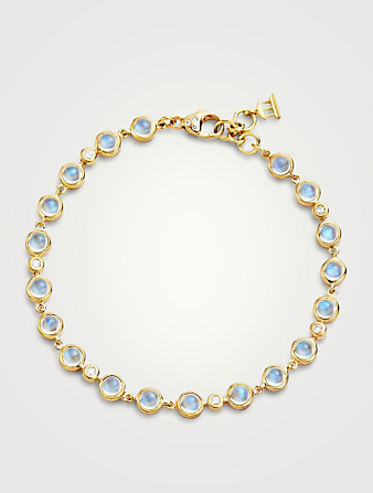 Small 18K Gold Single Round Bracelet With Blue Moonstone And Diamonds
