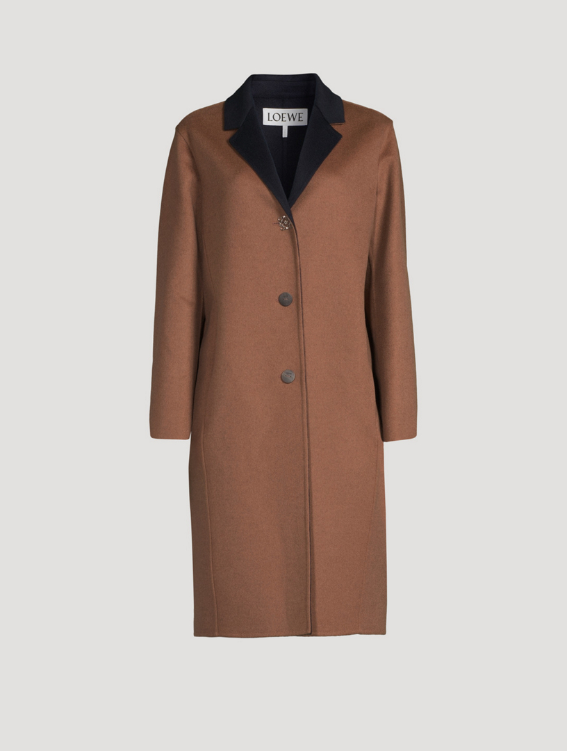 LOEWE Wool And Cashmere Two-Tone Anagram Coat Women's Beige