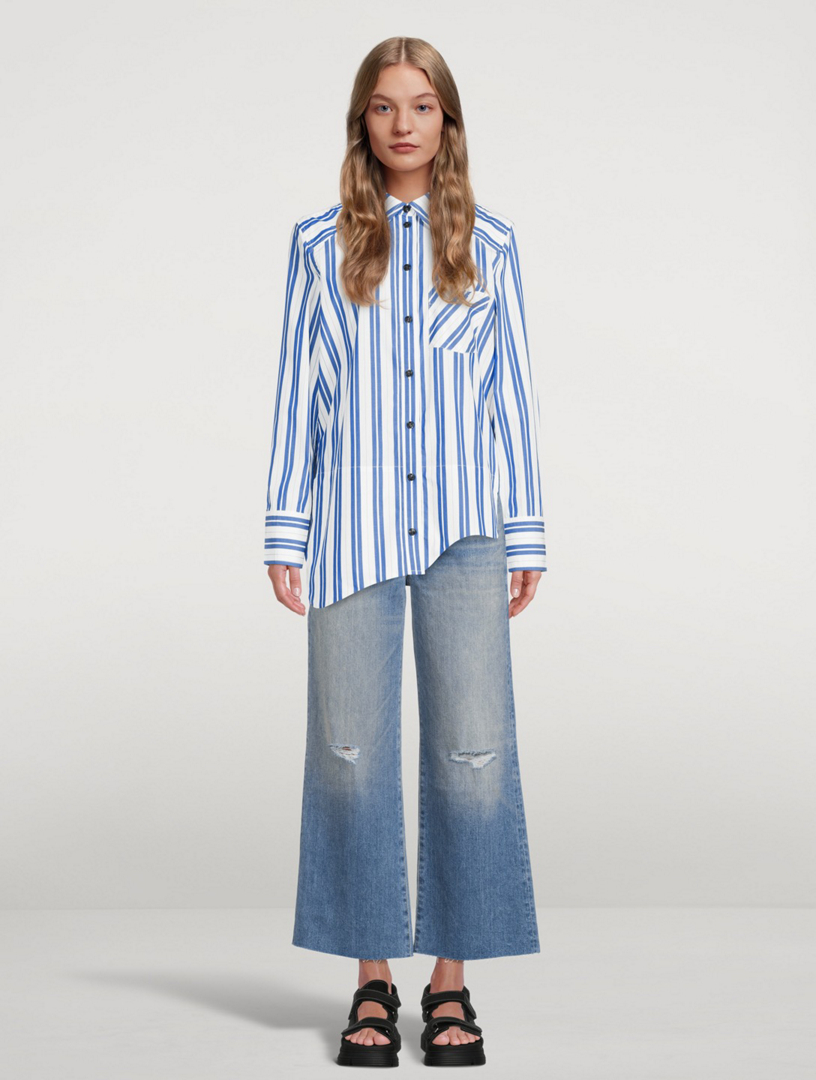 GANNI Asymmetric Wavy Shirt In Striped Print Women's Blue