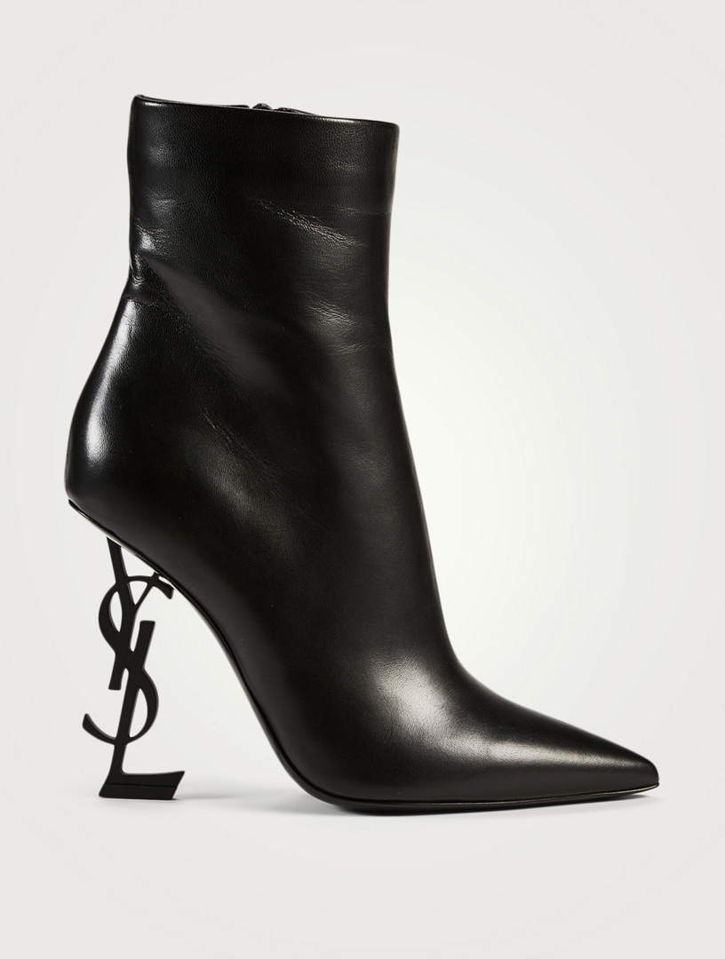 SAINT LAURENT Opyum 110 YSL Heeled Leather Ankle Boots Women's Black