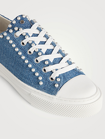STUART WEITZMAN Ollie Denim Sneakers With Pearls Women's Blue