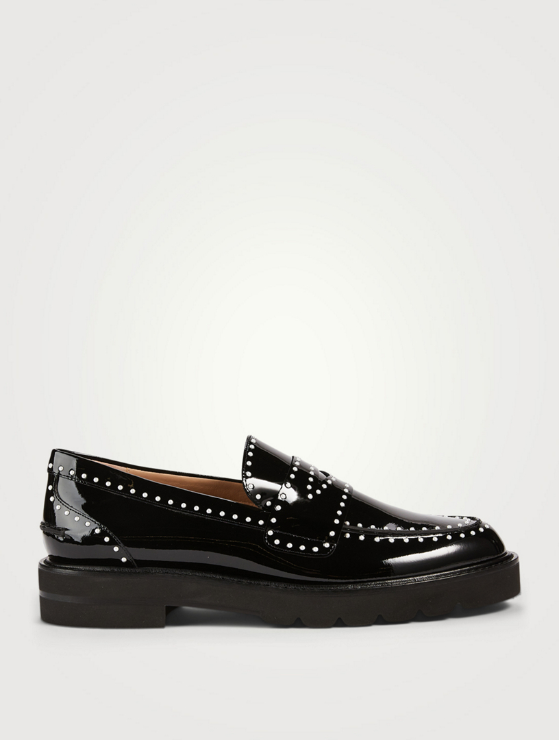 STUART WEITZMAN Parker Lift Patent Leather Loafers With Pearls Holt