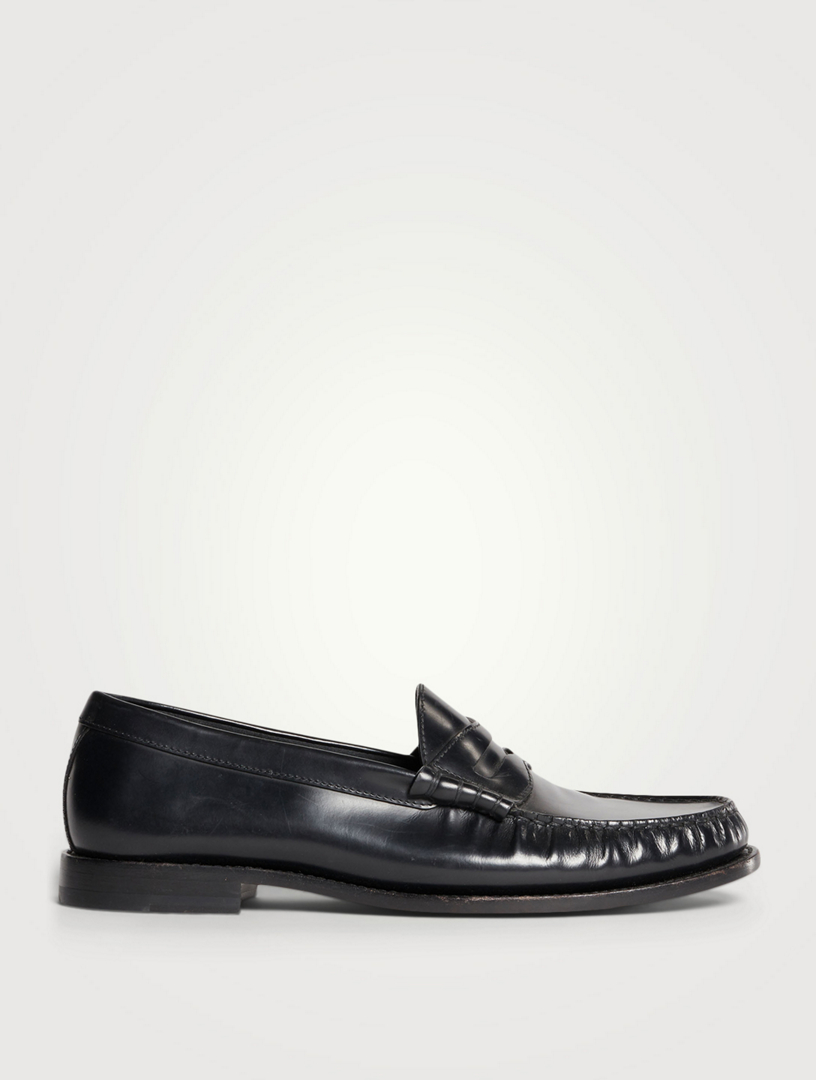 CELINE Luco Leather Penny Loafers Women's Black