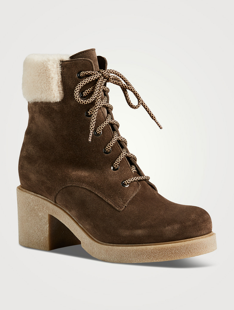 LA CANADIENNE Zoom Suede Heeled Lace-Up Ankle Boots | Holt Renfrew Canada