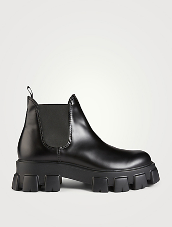 PRADA Monolith Leather Platform Chelsea Boots Men's Black