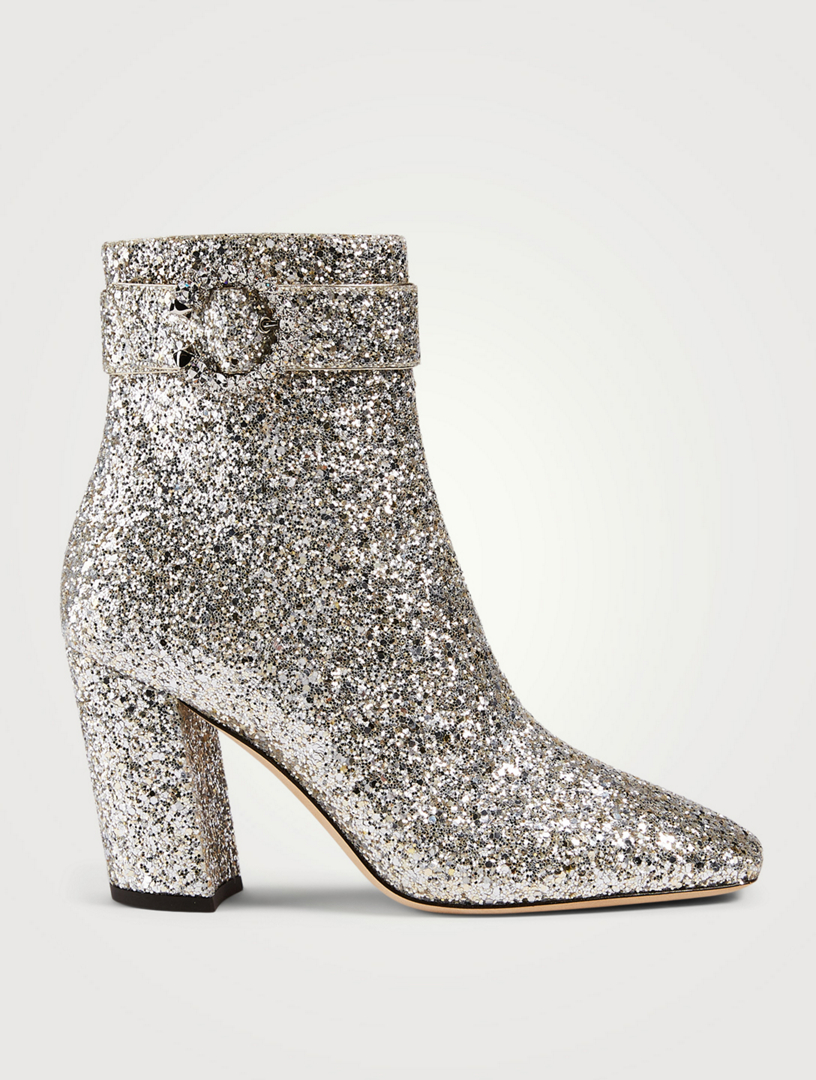 JIMMY CHOO Myan 85 Glitter Heeled Ankle Boots Women's Metallic
