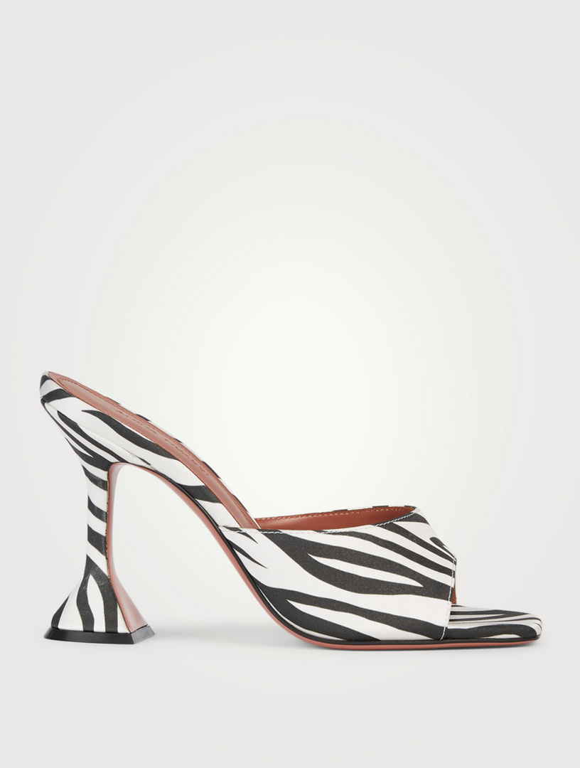 AMINA MUADDI Lupita Satin Heeled Mule Sandals In Zebra Print | Holt ...
