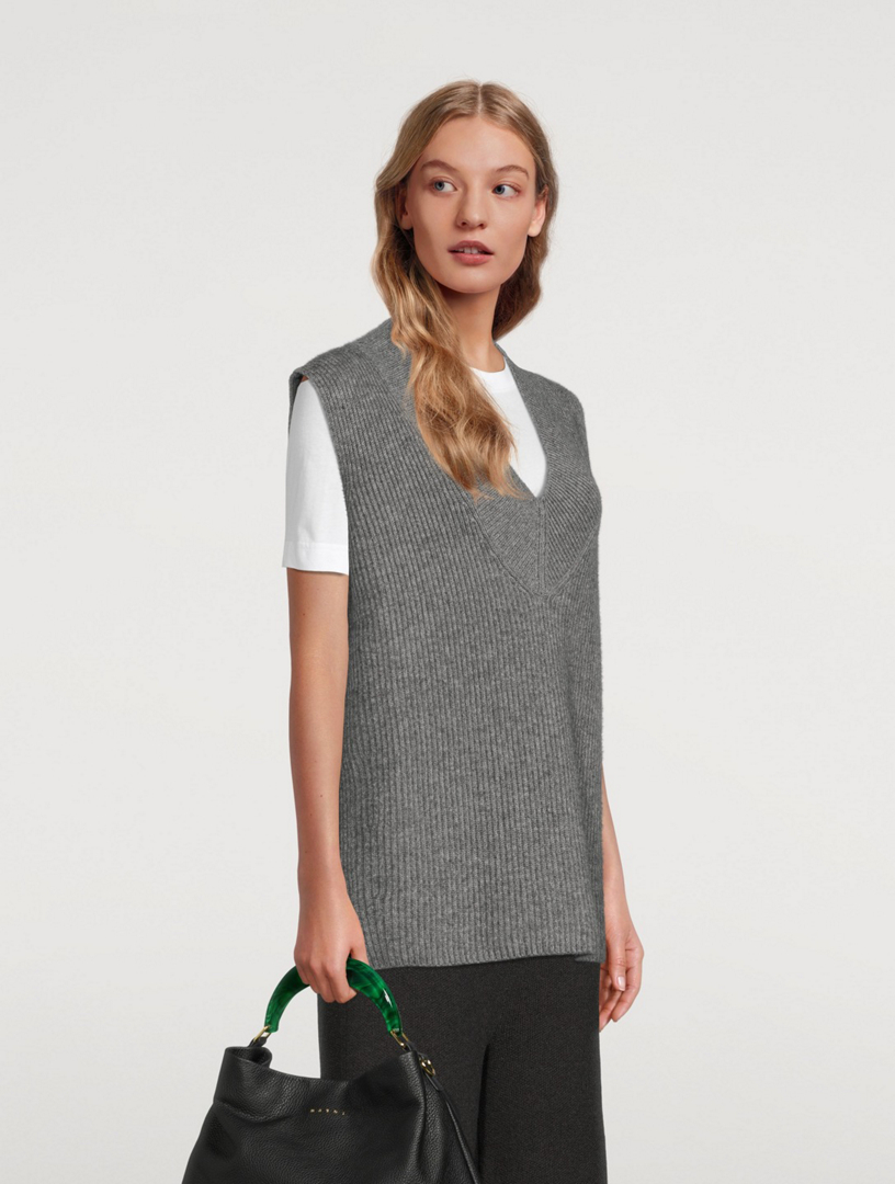 MANDKHAI Cashmere V-Neck Sweater Vest Women's Grey