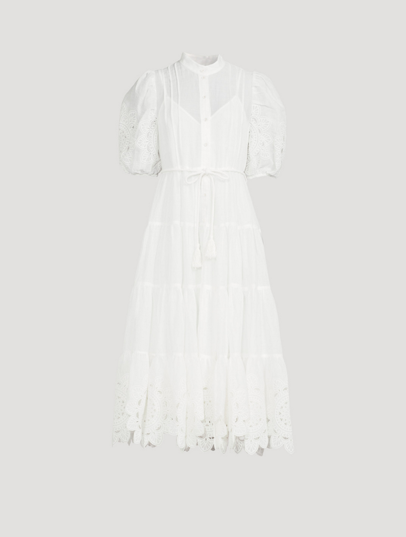 ZIMMERMANN Teddy Scallop Frill Midi Dress Women's White
