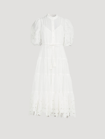 ZIMMERMANN Teddy Scallop Frill Midi Dress Women's White