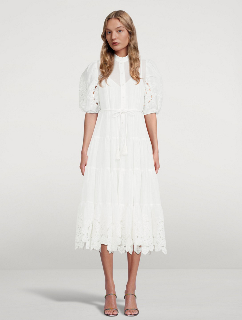 ZIMMERMANN Teddy Scallop Frill Midi Dress | Holt Renfrew Canada