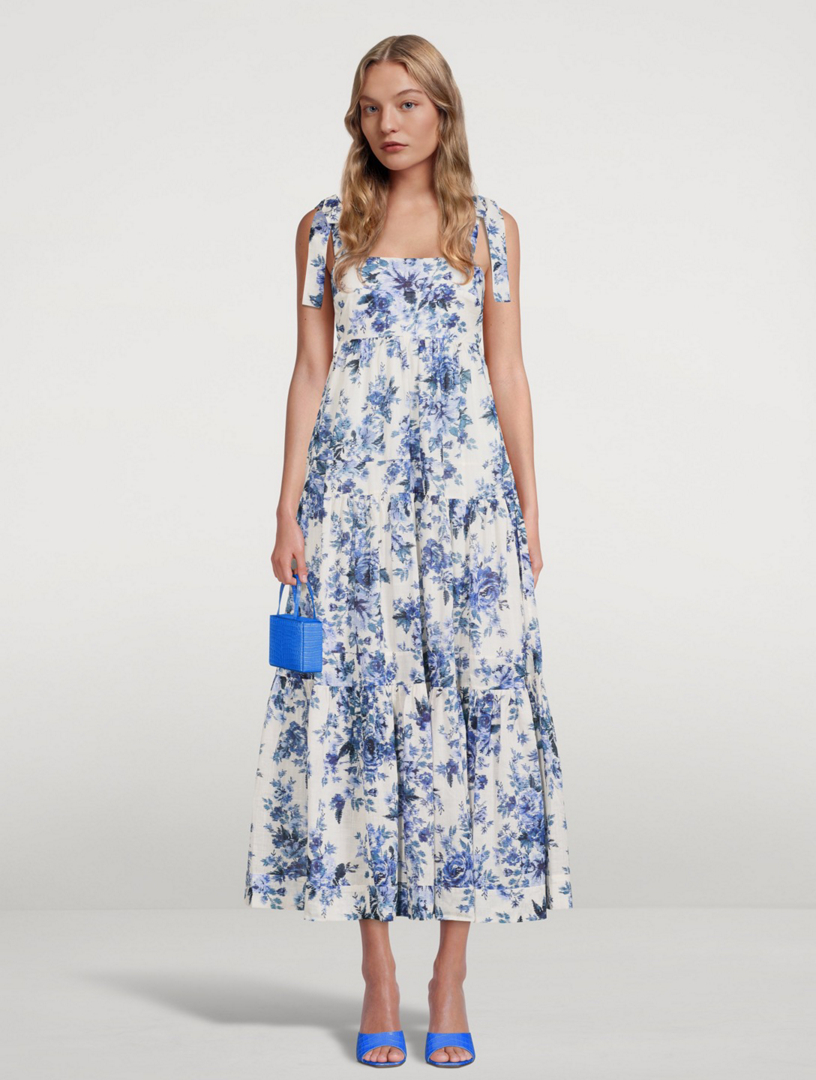 ZIMMERMANN Aliane Cotton Tie-Shoulder Long Dress In Floral Print | Holt ...