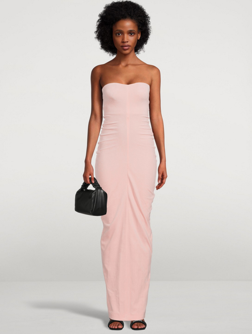 ALEXANDER WANG Ruched Velour  Strapless Long  Column Dress   ALEXANDER WANG Ruched Velour  Strapless Long  Column Dress