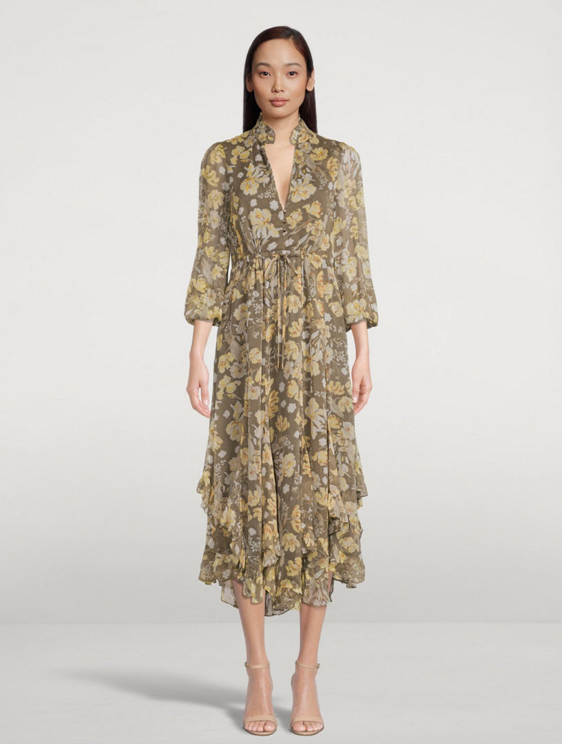 SHONA JOY Jolie Plunged Godet Midi Dress | Holt Renfrew Canada