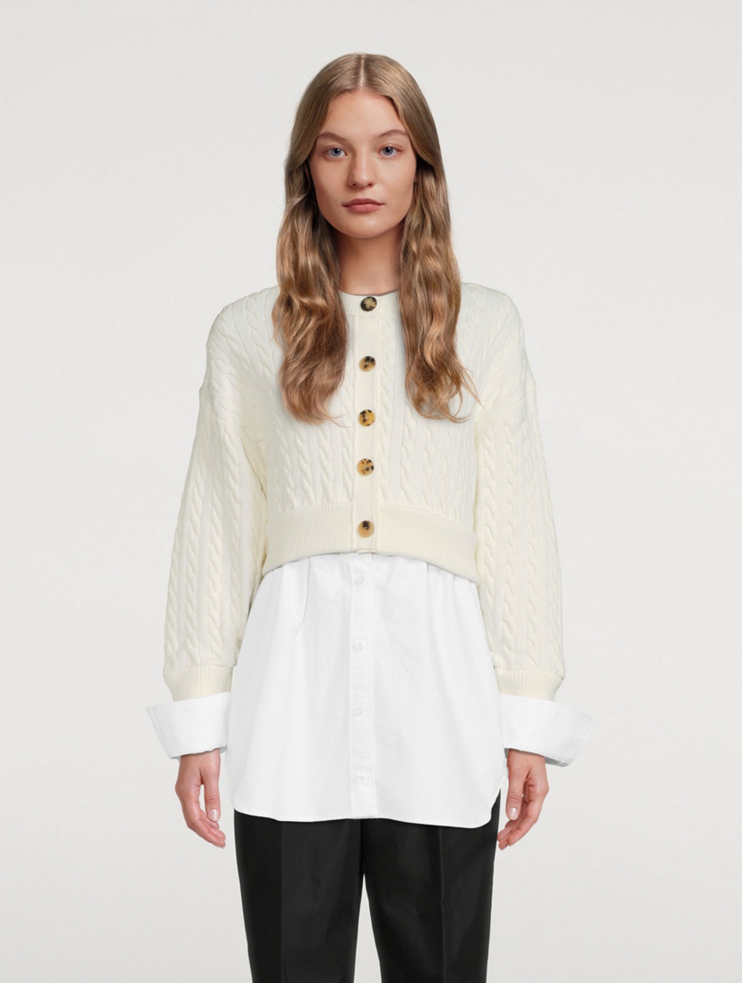 ALEXANDERWANG.T Cotton Oxford And Wool Cable Knit Layered Top Women's White