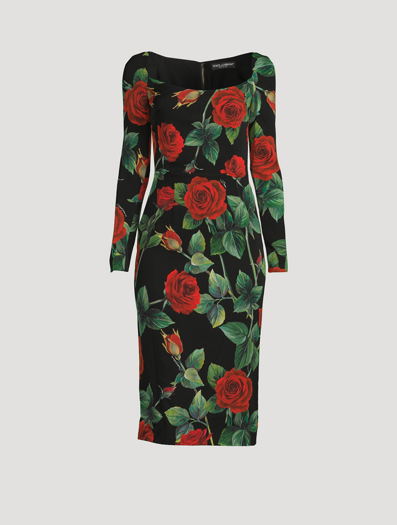 DOLCE & GABBANA Stretch Silk Midi Dress In Rose Print | Holt Renfrew Canada