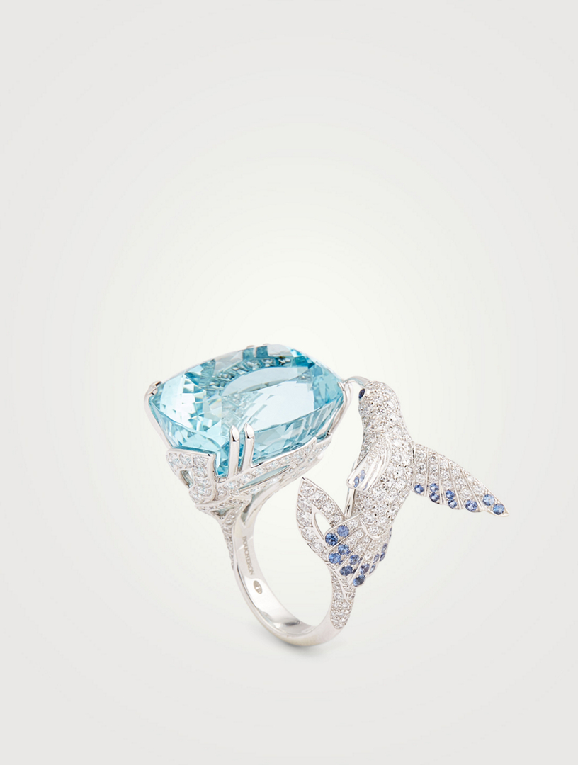 BOUCHERON Hopi The Hummingbird White Gold Ring With Aquamarine And Diamonds Women's Metallic