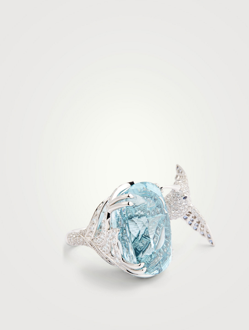 BOUCHERON Hopi The Hummingbird White Gold Ring With Aquamarine And Diamonds Women's Metallic