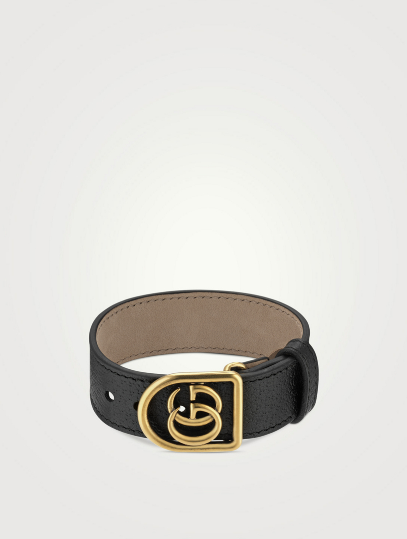 GUCCI Leather Cuff With Logo Women's Black