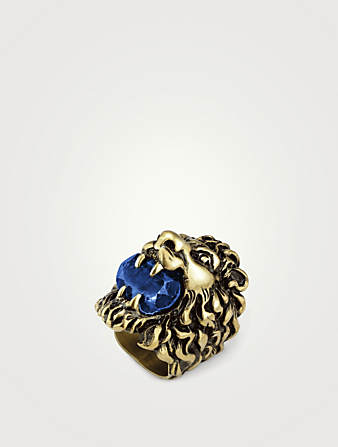 GUCCI Lion Head Ring With Crystal Women's Metallic