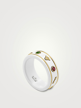 GUCCI Icon 18K Gold Ring With Gemstones Women's Metallic