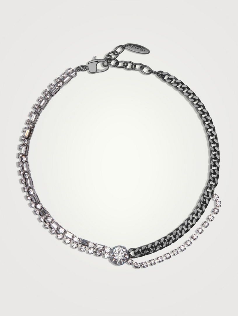 JOOMI LIM Asymmetrical Chain Choker Necklace With Crystals Women's Metallic