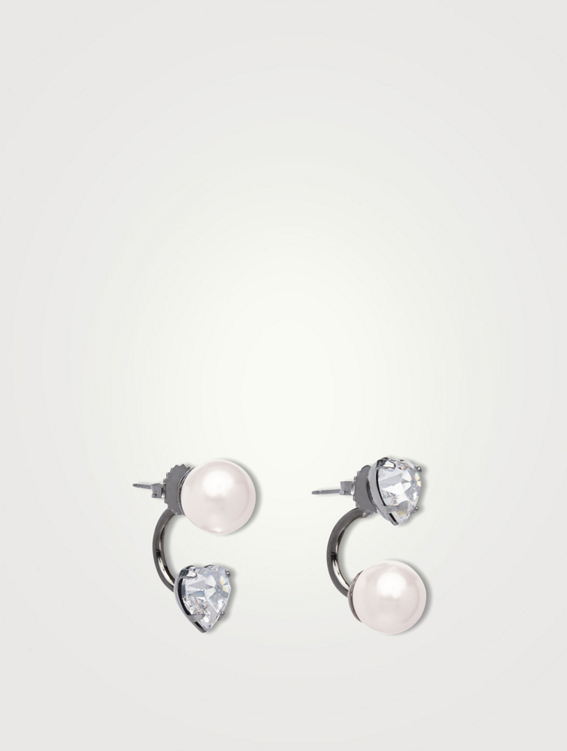 JOOMI LIM Asymmetrical Floating Heart Earrings With Crystal And Faux Pearl Women's Metallic