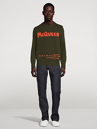 ALEXANDER MCQUEEN Graffiti Logo Sweater Men's Green