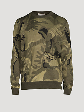 ALEXANDER MCQUEEN Skull Camouflage Jacquard Sweater Men's Green