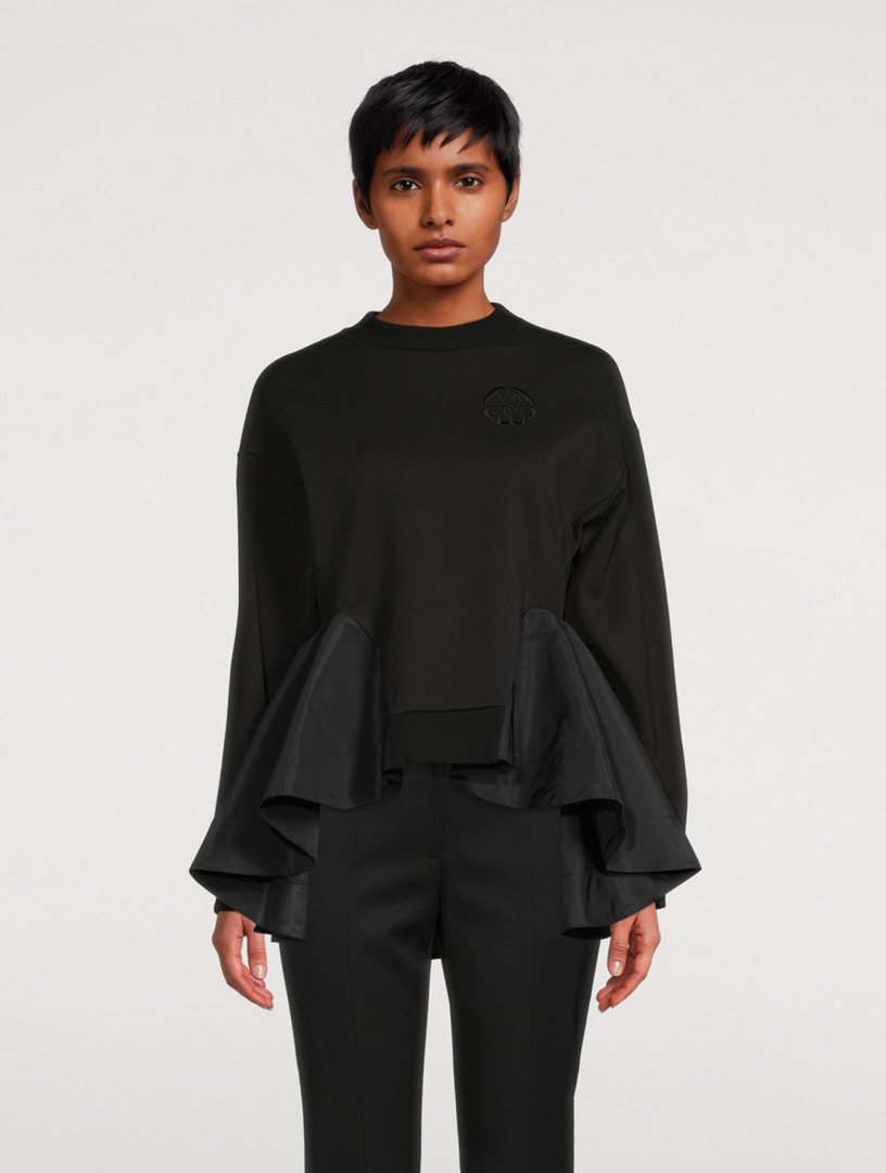 ALEXANDER MCQUEEN Cotton Peplum Sweatshirt Women's Black