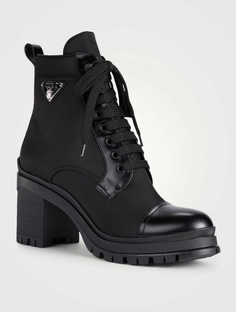 PRADA Re-Nylon And Leather Lace-Up Heeled Combat Boots | Holt Renfrew Canada