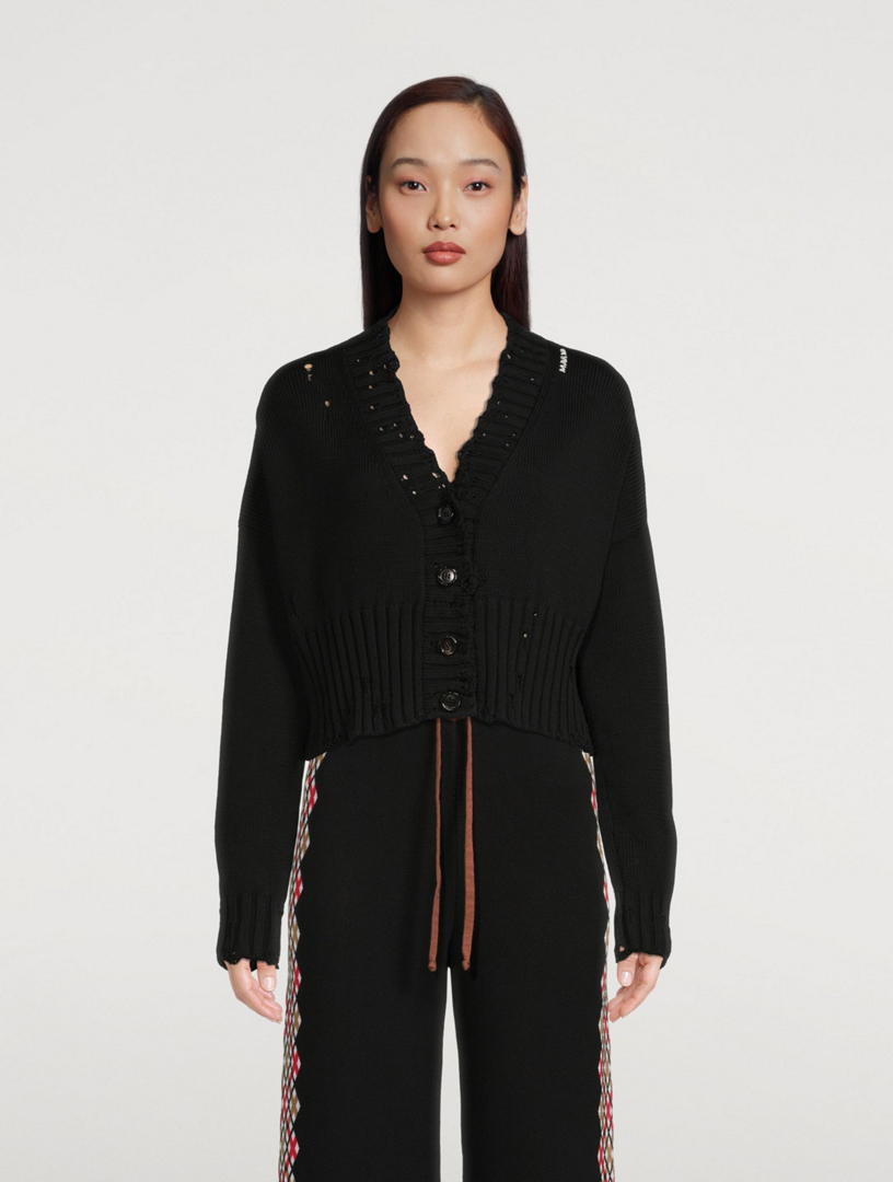MARNI Twisted Cardigan With Logo Embroidery Women's Black
