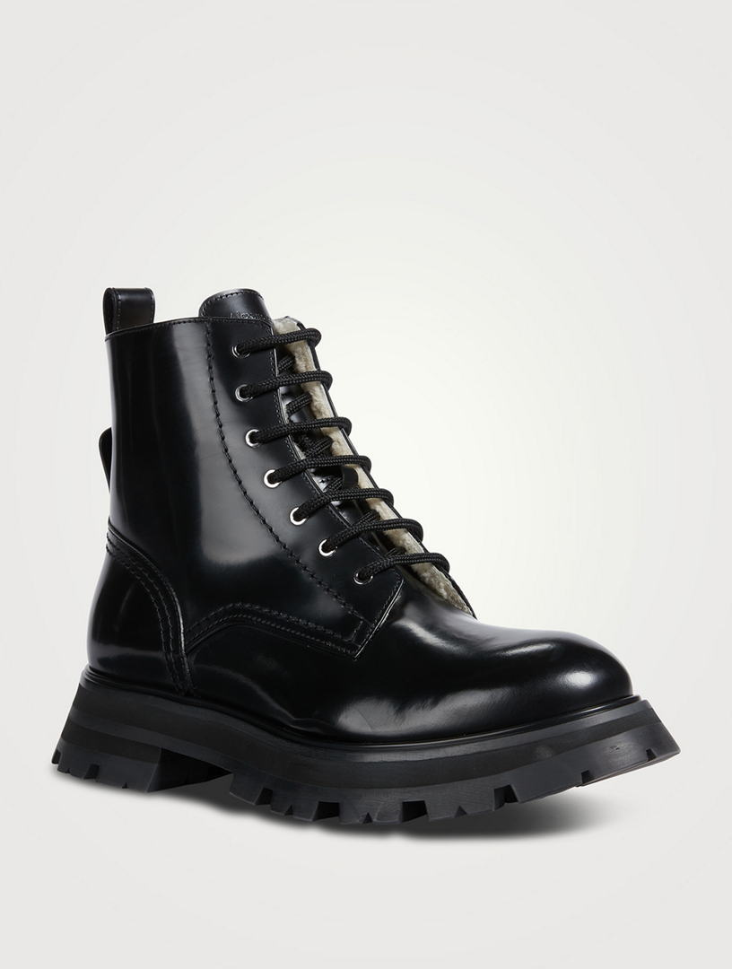 ALEXANDER MCQUEEN Wander Shearling-Lined Leather Combat Boots | Holt ...