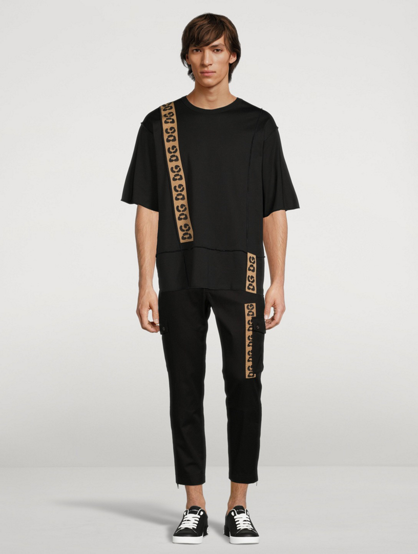 DOLCE & GABBANA Tee-shirt en coton à garniture léopard Hommes Noir