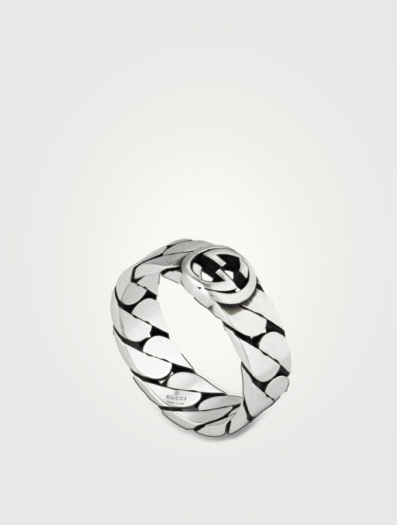 GUCCI Interlocking G Sterling Silver Chain Ring Men's Metallic