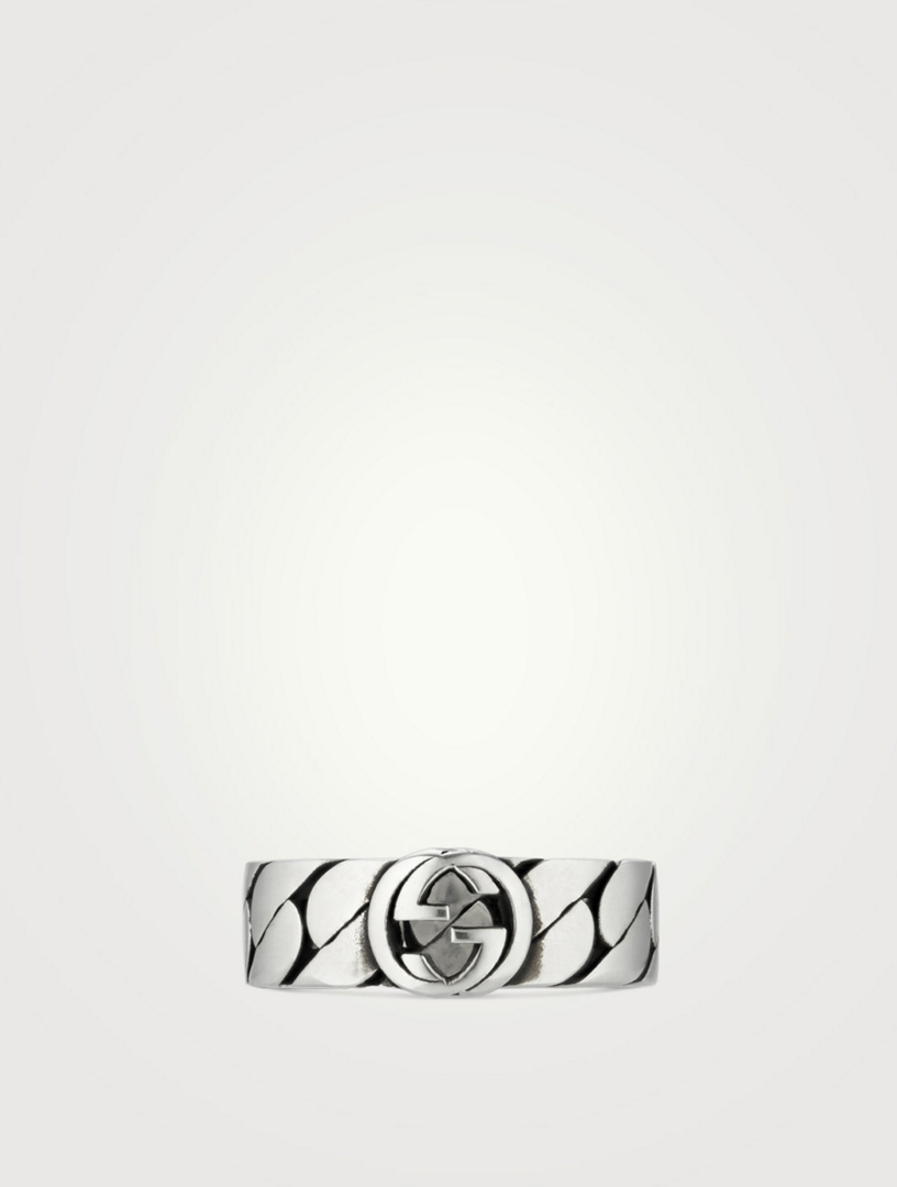 GUCCI Interlocking G Sterling Silver Chain Ring Men's Metallic