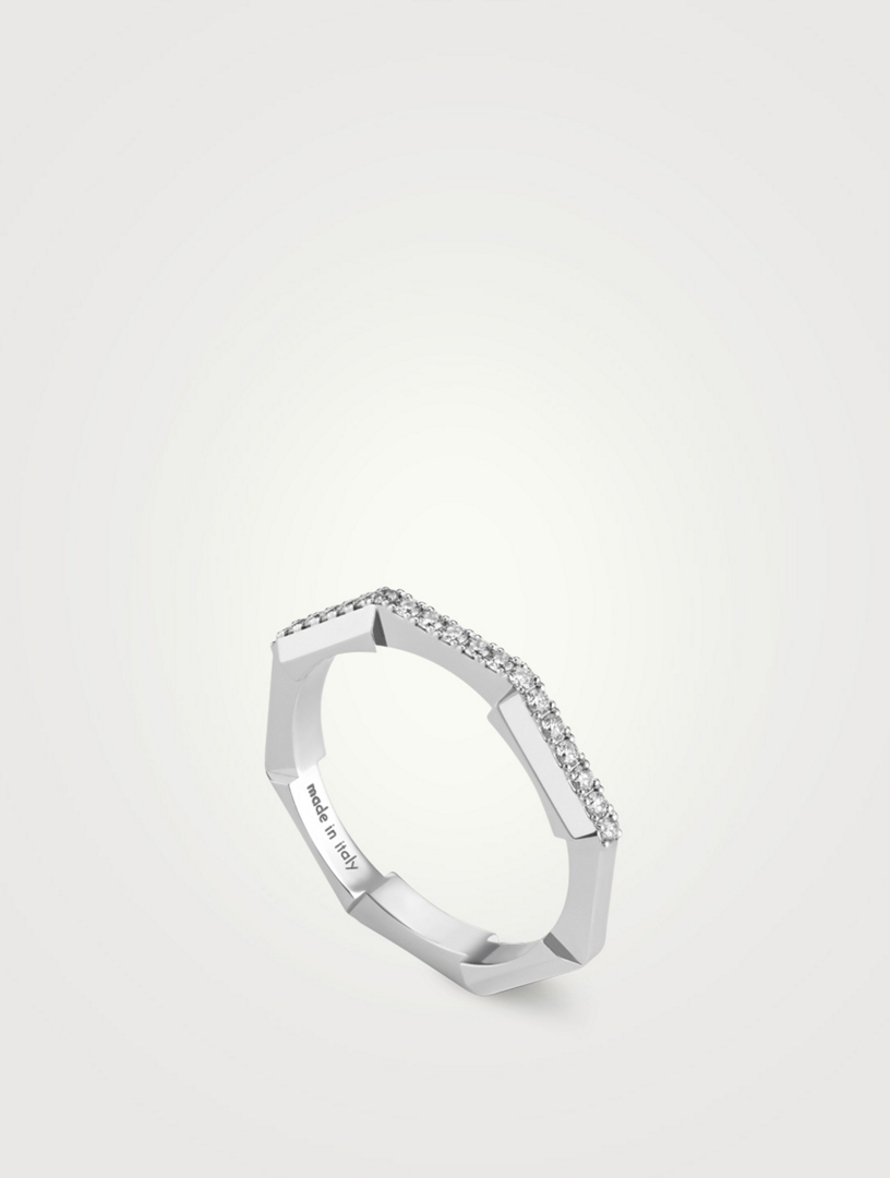 GUCCI 18K White Gold Link To Love Ring With Diamonds Women's Metallic